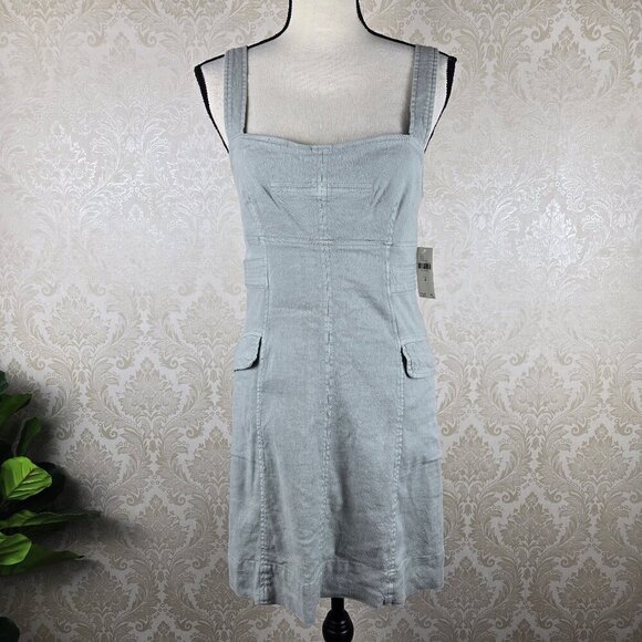Anthropologie Size 10 Sage Green Linen Blend Dress Straps Sleeveless Pockets NWT - Picture 1 of 16